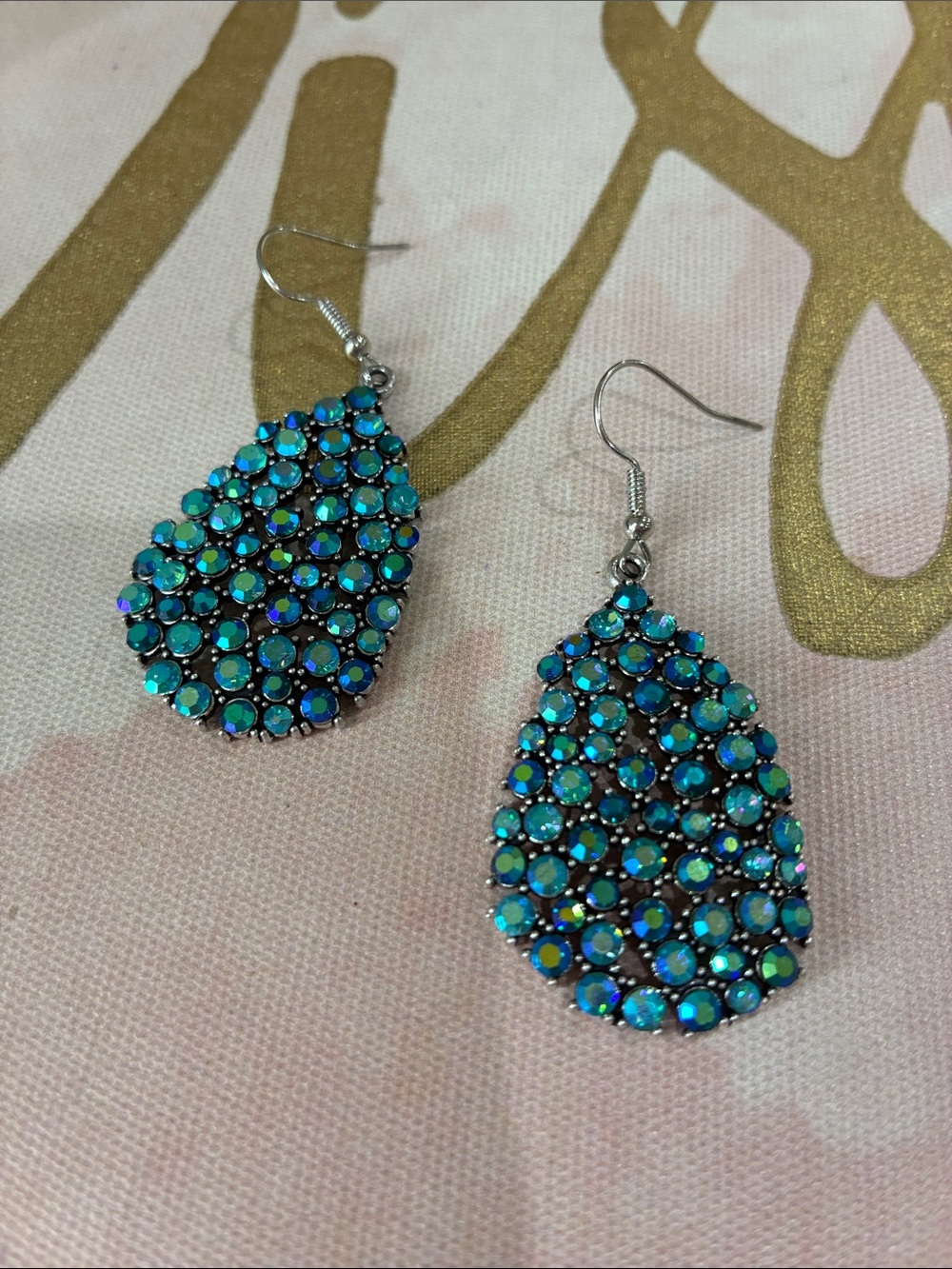 Elegant Teardrop Blue AB Crystal Dangle Earrings